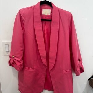Vibrant Pink Shawl Collar Blazer with Rolled Sleeves